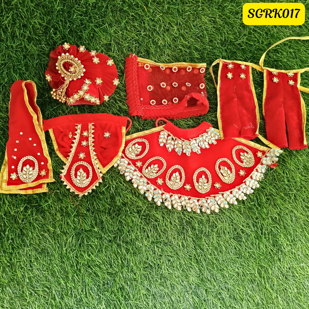 Red Velvet Designer Radha Krishna Outfit | SGRK017