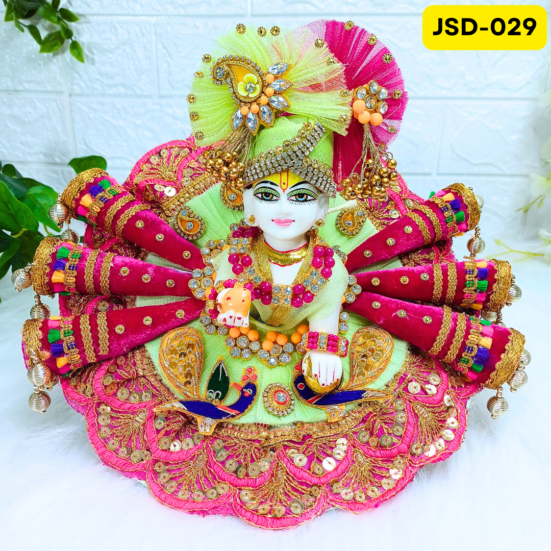 Janmashtami Special Heavily decorated Laddu Gopal Poshak in Green and Rani with Matching Pagdi | JSD029