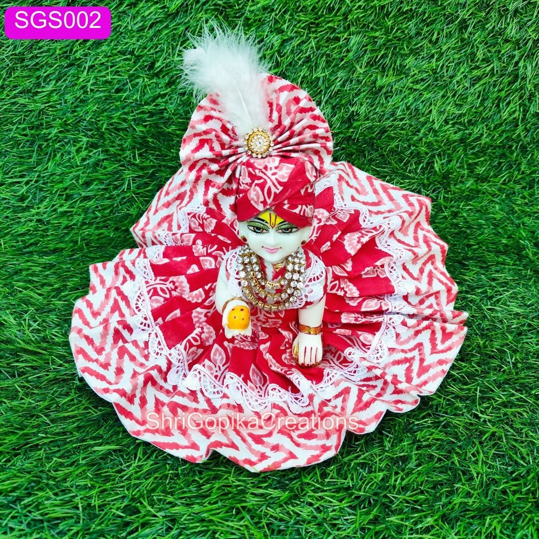 Red Premium Floral Cotton Laddu Gopal ji