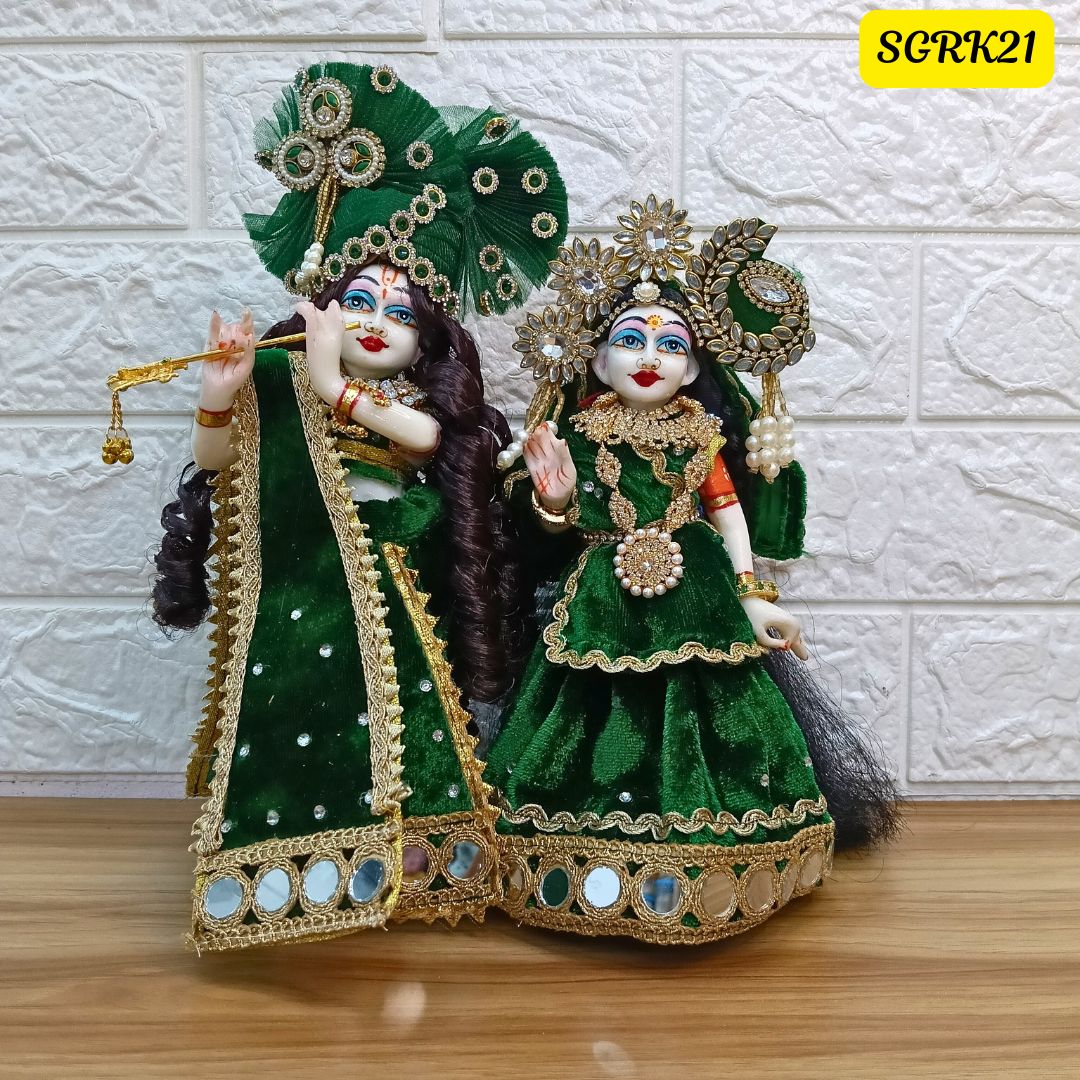 Bottle Green Velvet Designer Radha Krishna Outfit | SGRK021