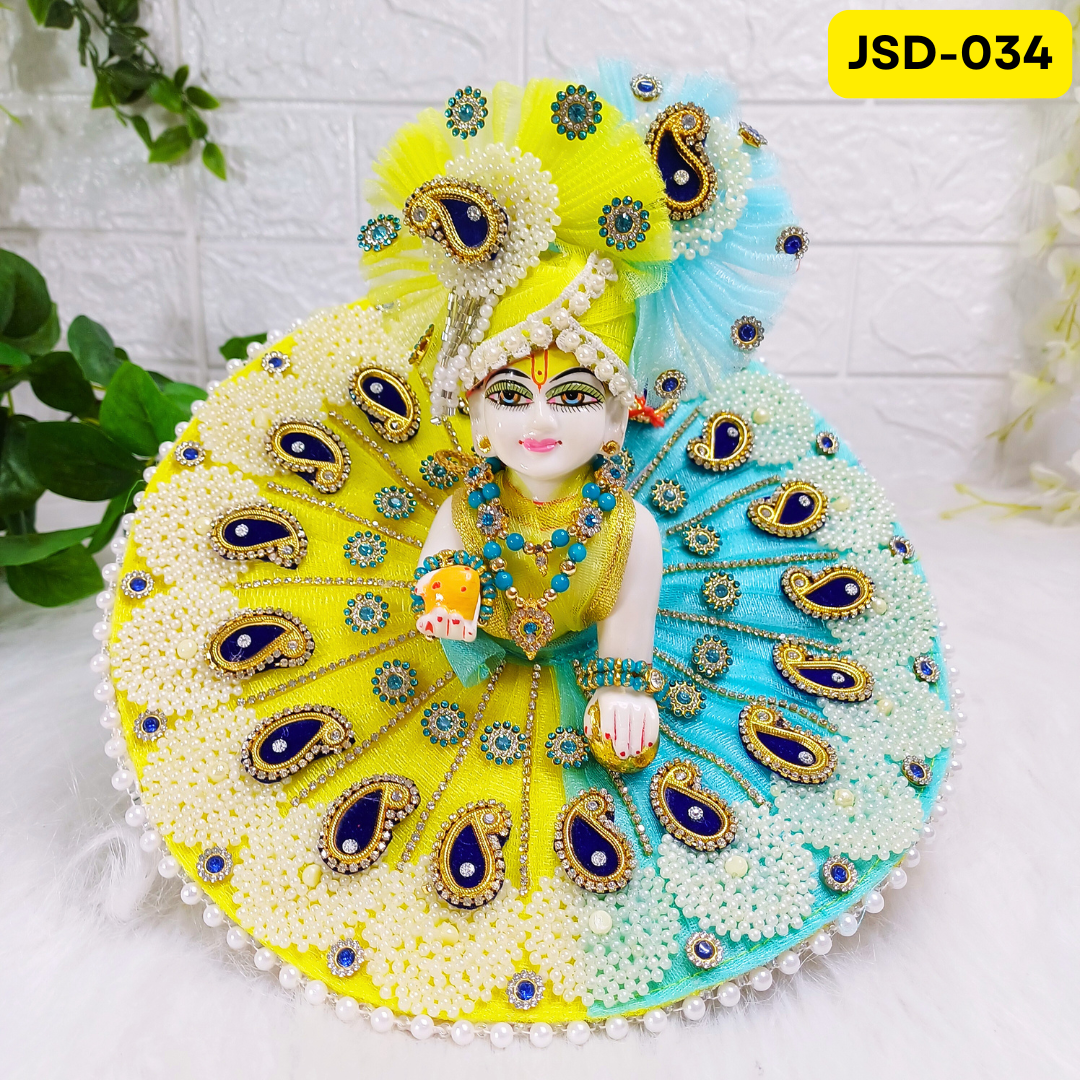 Janmashtami Special Laddu Gopal Poshak in Blue and Yellow Color with Matching Pagdi | JSD034
