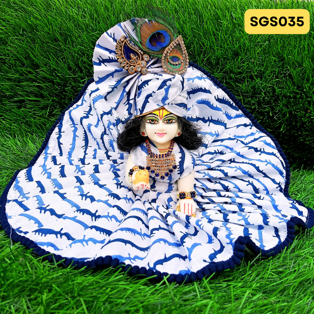 ๐ฟ White printed cotton Laddu Gopal Dress with matching Pagdi โ SGS035๐ฟ