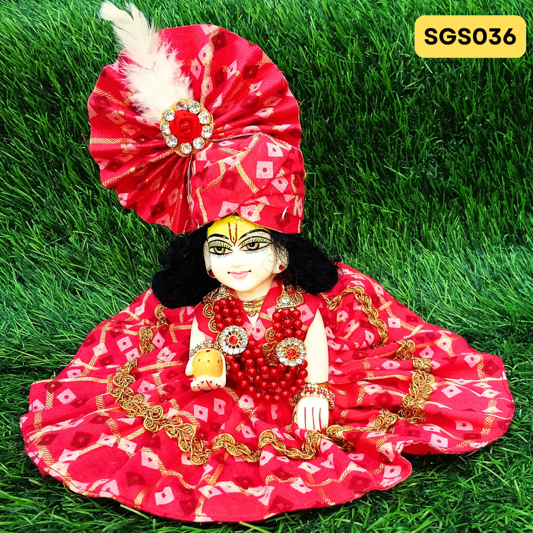 πΏ Red printed cotton Laddu Gopal Dress with matching Pagdi β SGS036πΏ