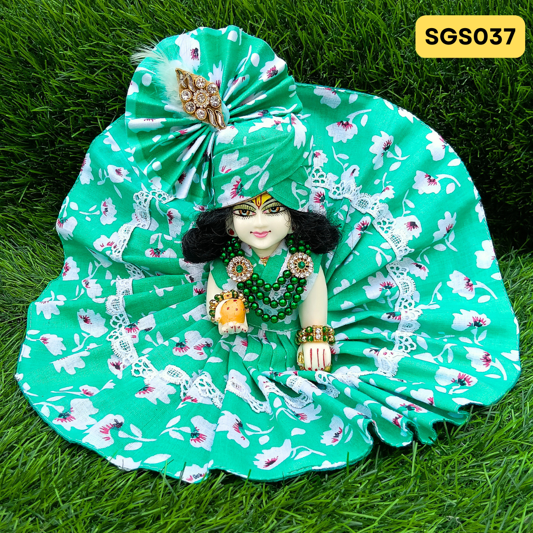๐ฟ Green printed cotton Laddu Gopal Dress with matching Pagdi โ SGS037๐ฟ