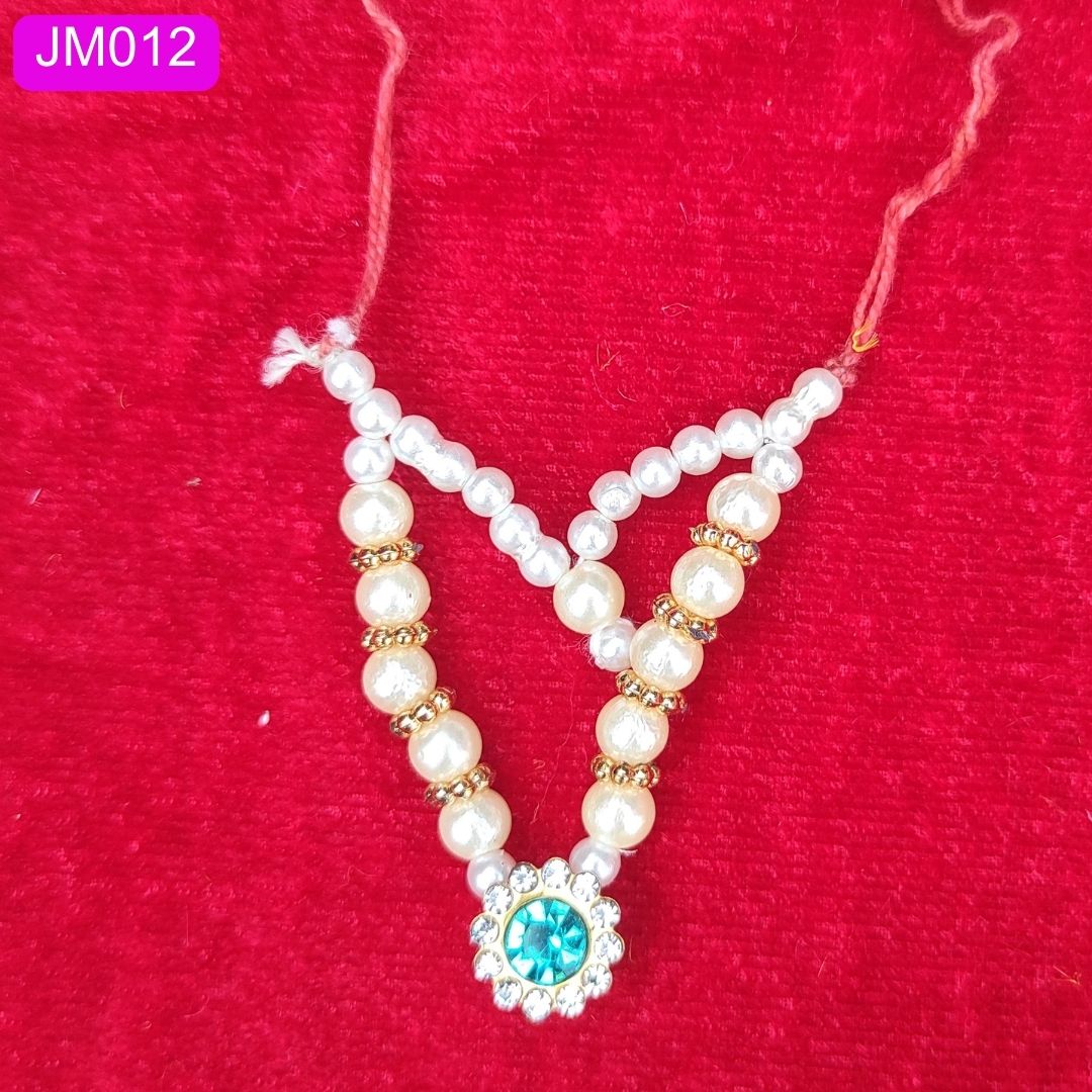 Elegant White & Gold Laddu Gopal Mala with Crystal pendant ( 2 Inch ) || JM012