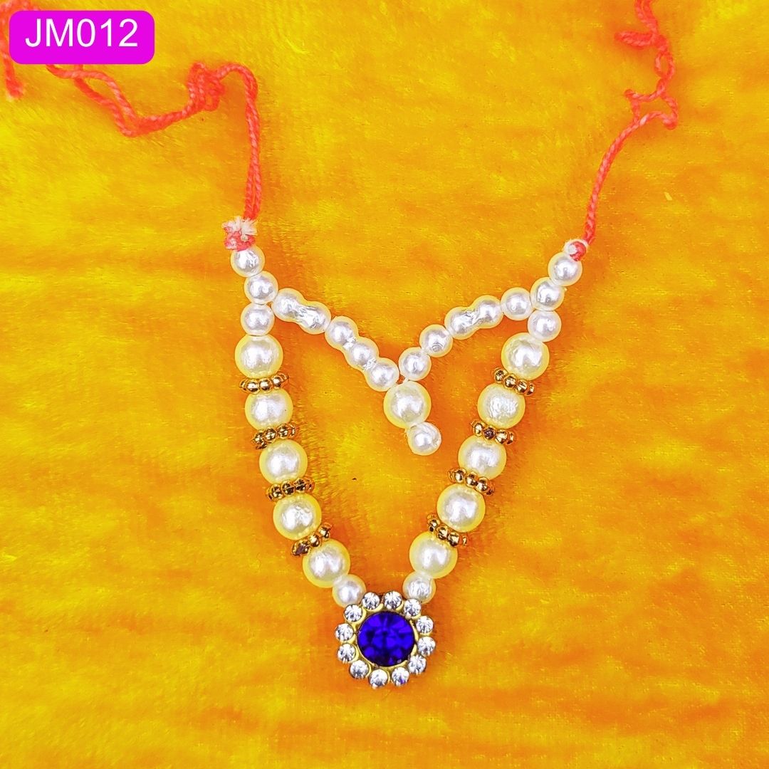 Elegant White & Gold Laddu Gopal Mala with Crystal pendant ( 2 Inch ) || JM012