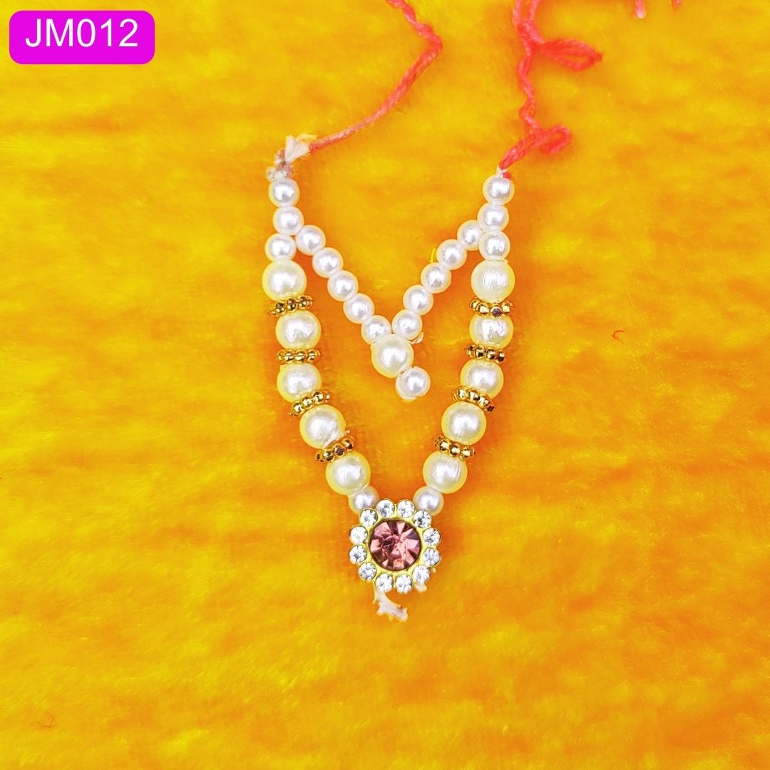 Elegant White & Gold Laddu Gopal Mala with Crystal pendant ( 2 Inch ) || JM012