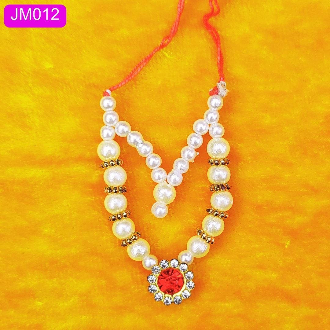 Elegant White & Gold Laddu Gopal Mala with Crystal pendant ( 2 Inch ) || JM012
