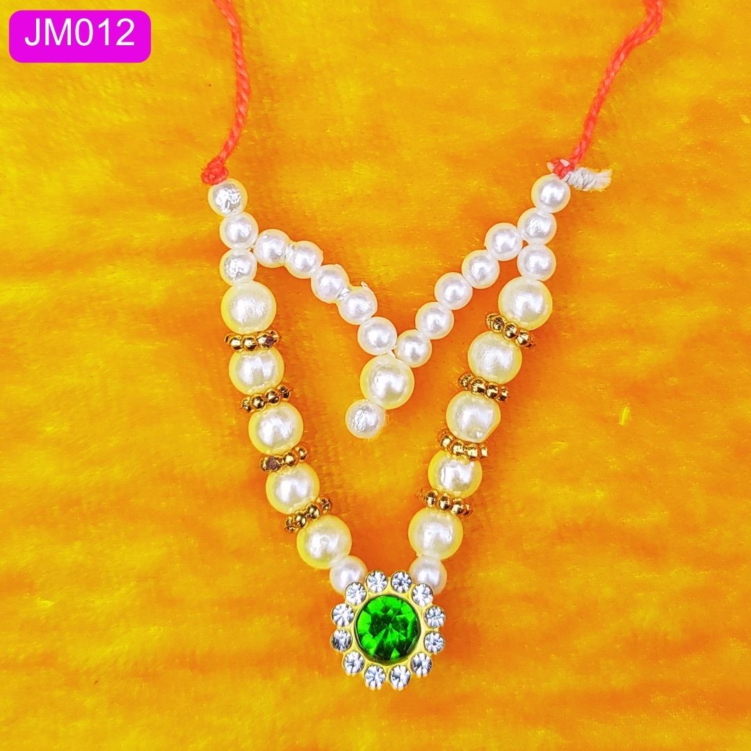 Elegant White & Gold Laddu Gopal Mala with Crystal pendant ( 2 Inch ) || JM012