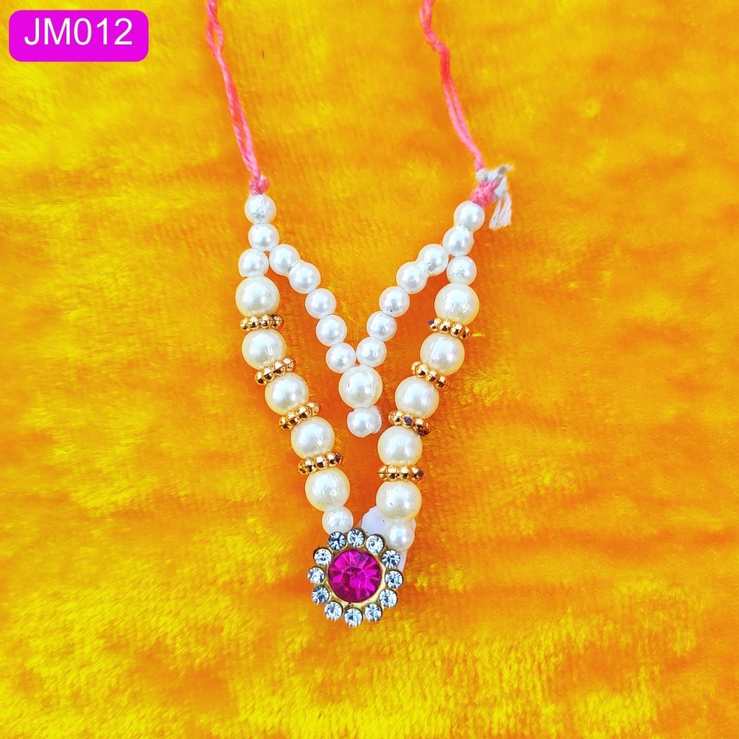 Elegant White & Gold Laddu Gopal Mala with Crystal pendant ( 2 Inch ) || JM012
