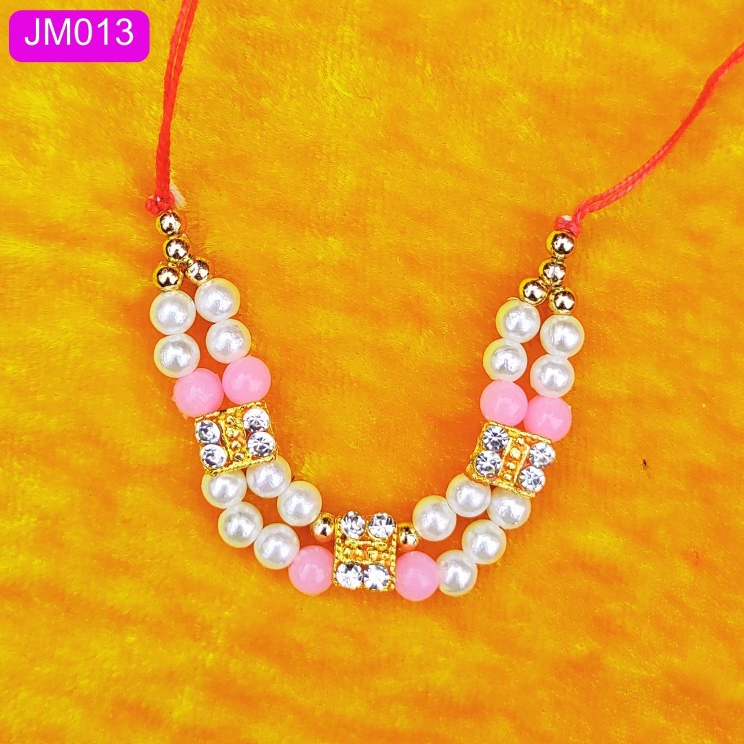 White and sky blue beaded necklace for Laddu Gopal ( 2 Inch ) || JM013