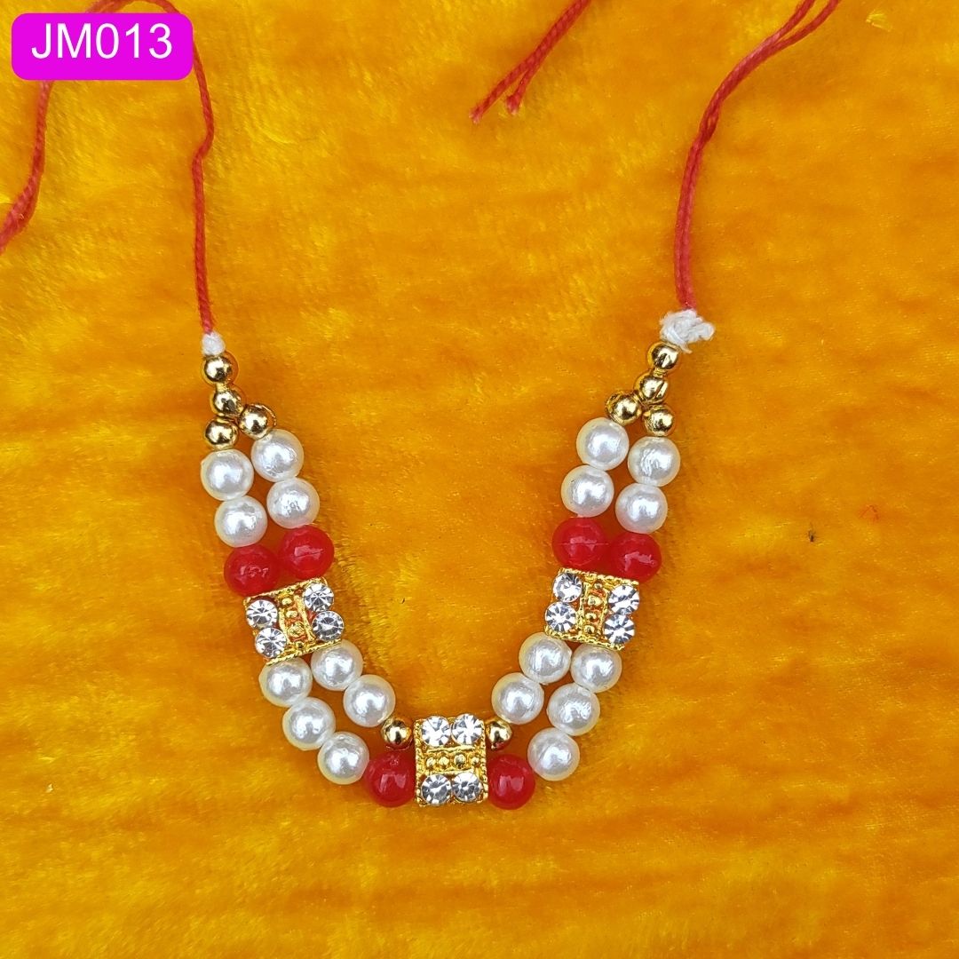 White and sky blue beaded necklace for Laddu Gopal ( 2 Inch ) || JM013