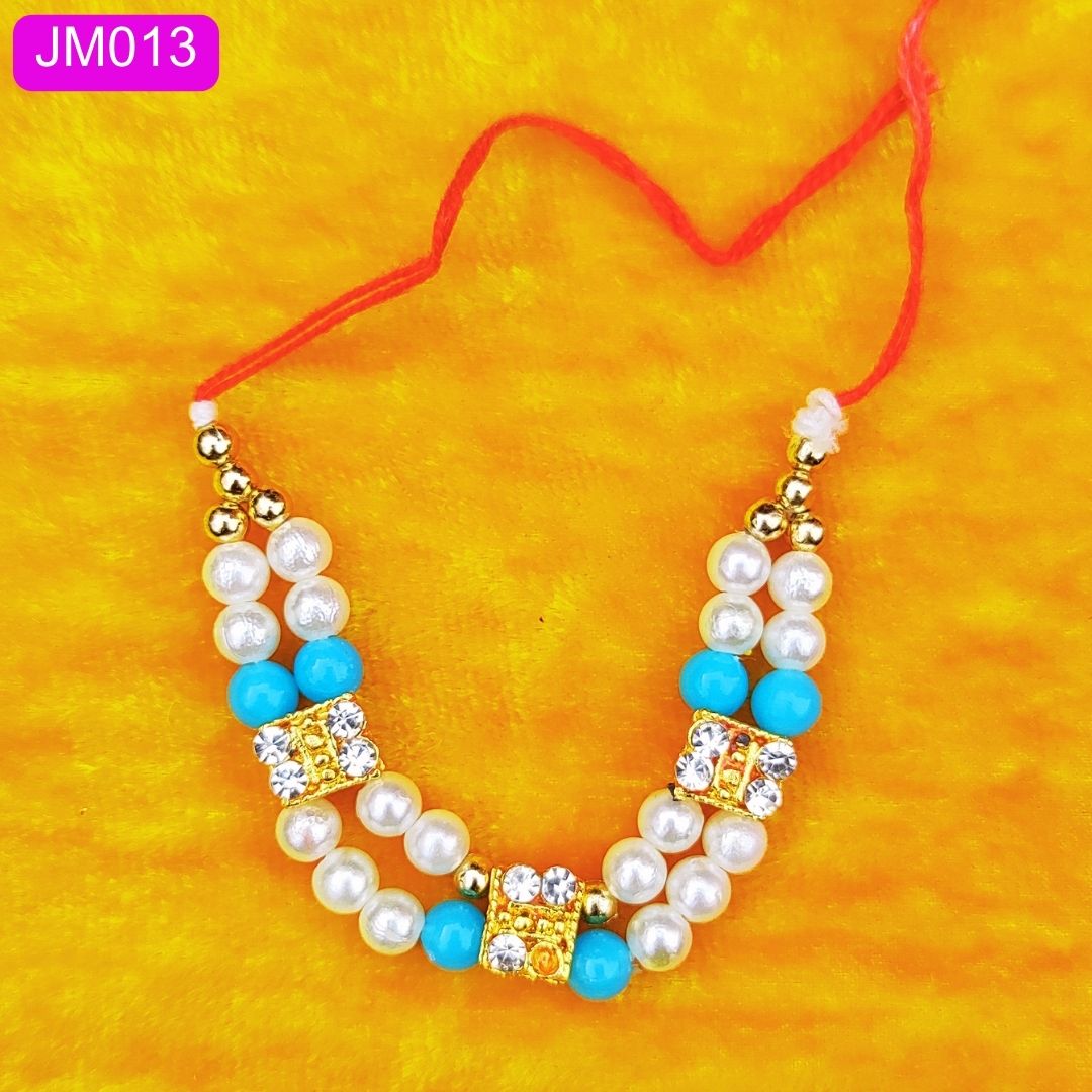 White and sky blue beaded necklace for Laddu Gopal ( 2 Inch ) || JM013