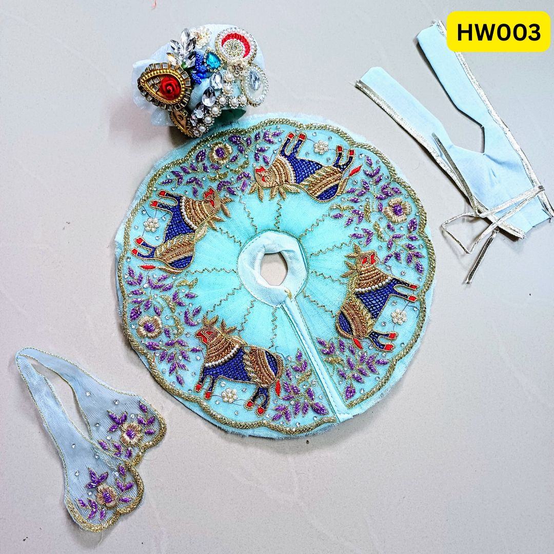 Sky Blue Hand Work heavy poshak With Heavy Matching Pagdi | HW004