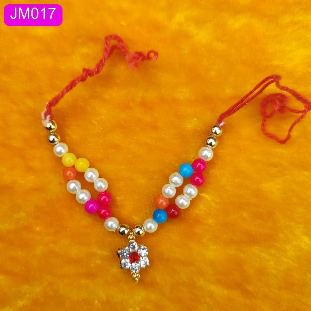 Multicolor Beaded Laddu Gopal Haar with Golden Cross Pendant ( 2 inch ) || JM017