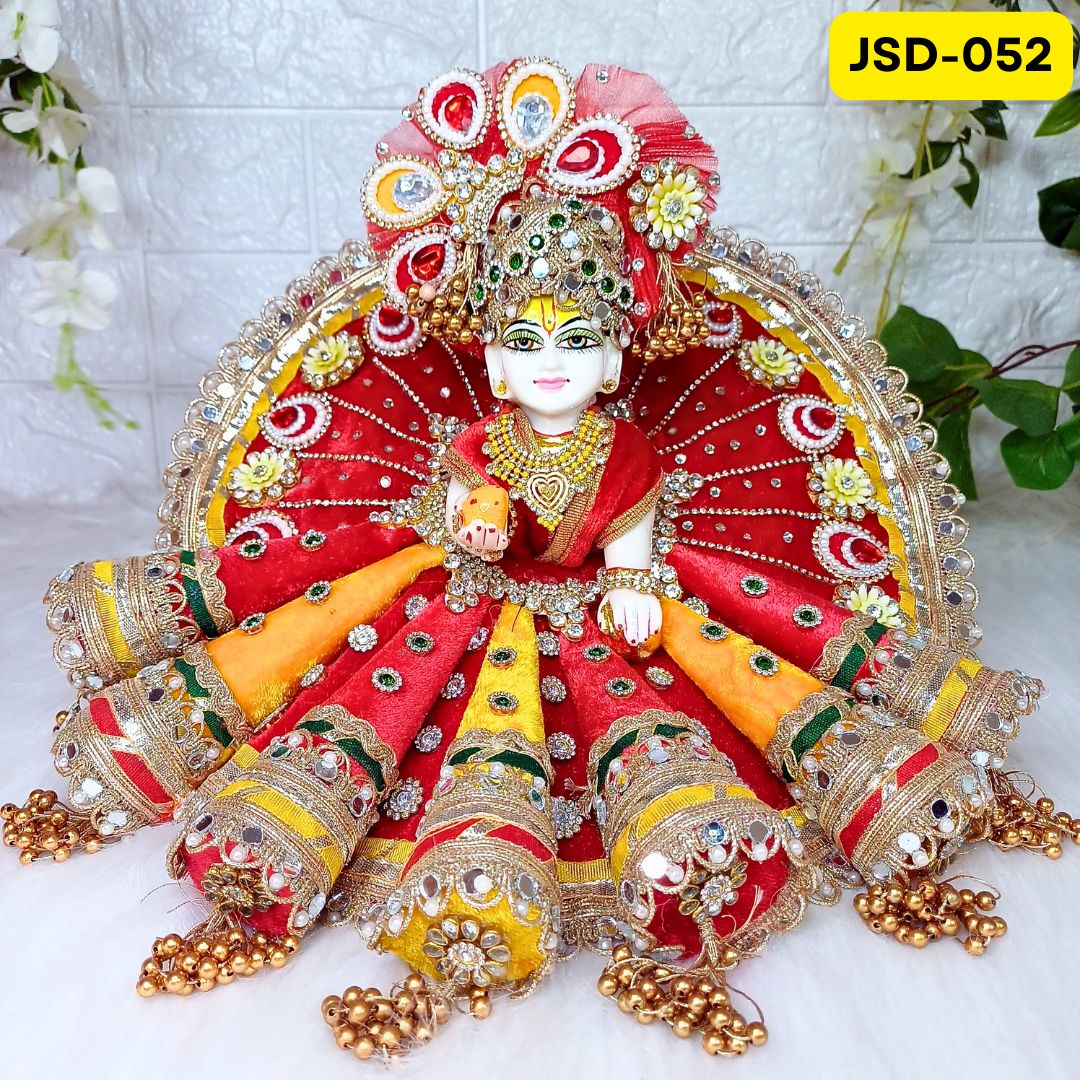 Janmashtami Special Designer Laddu Gopal Heavy Poshak in Orange Color with Matching Pagdi | JSD052