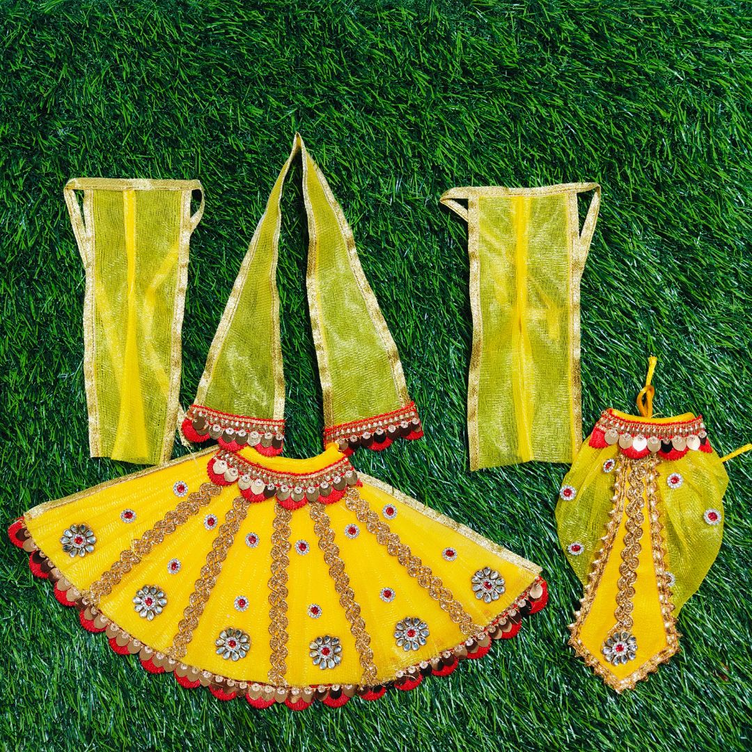 Elegant yellow Net Radha Krishna Outfit with matching Chunni | SGRK004