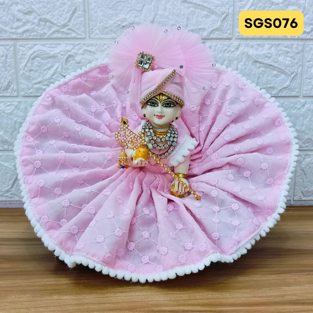 Laddu Gopal Pink chicken pure Cotton Poshak with Pagdi | SGS076