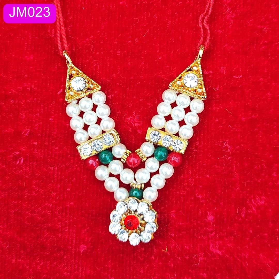 Pearl Beaded Laddu Gopal Haar with Gold and Red Floral Pendant ( 2 inch) || JM023