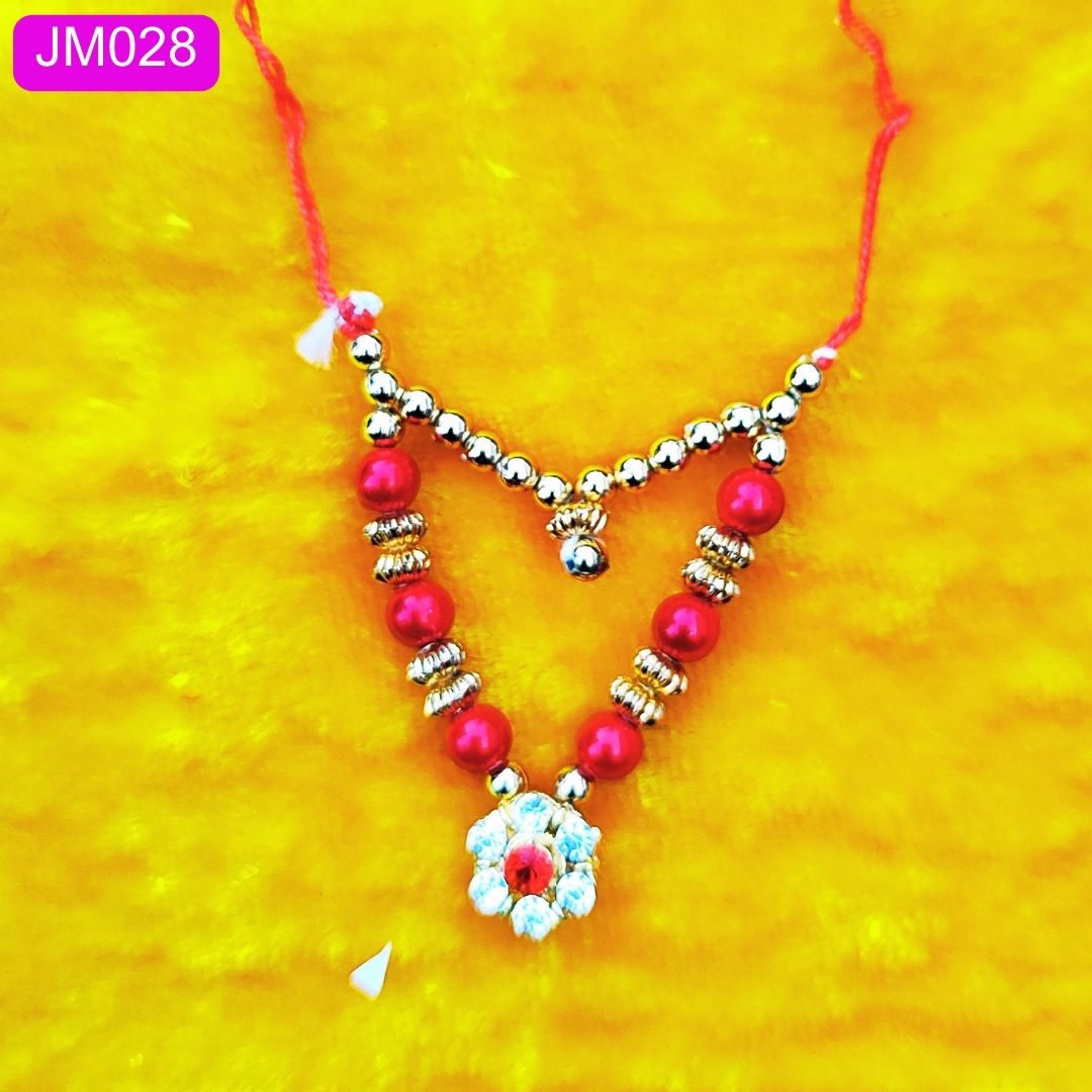 Pink and Golden beaded necklace for Laddu Gopal ( 2 inch ) || JM028
