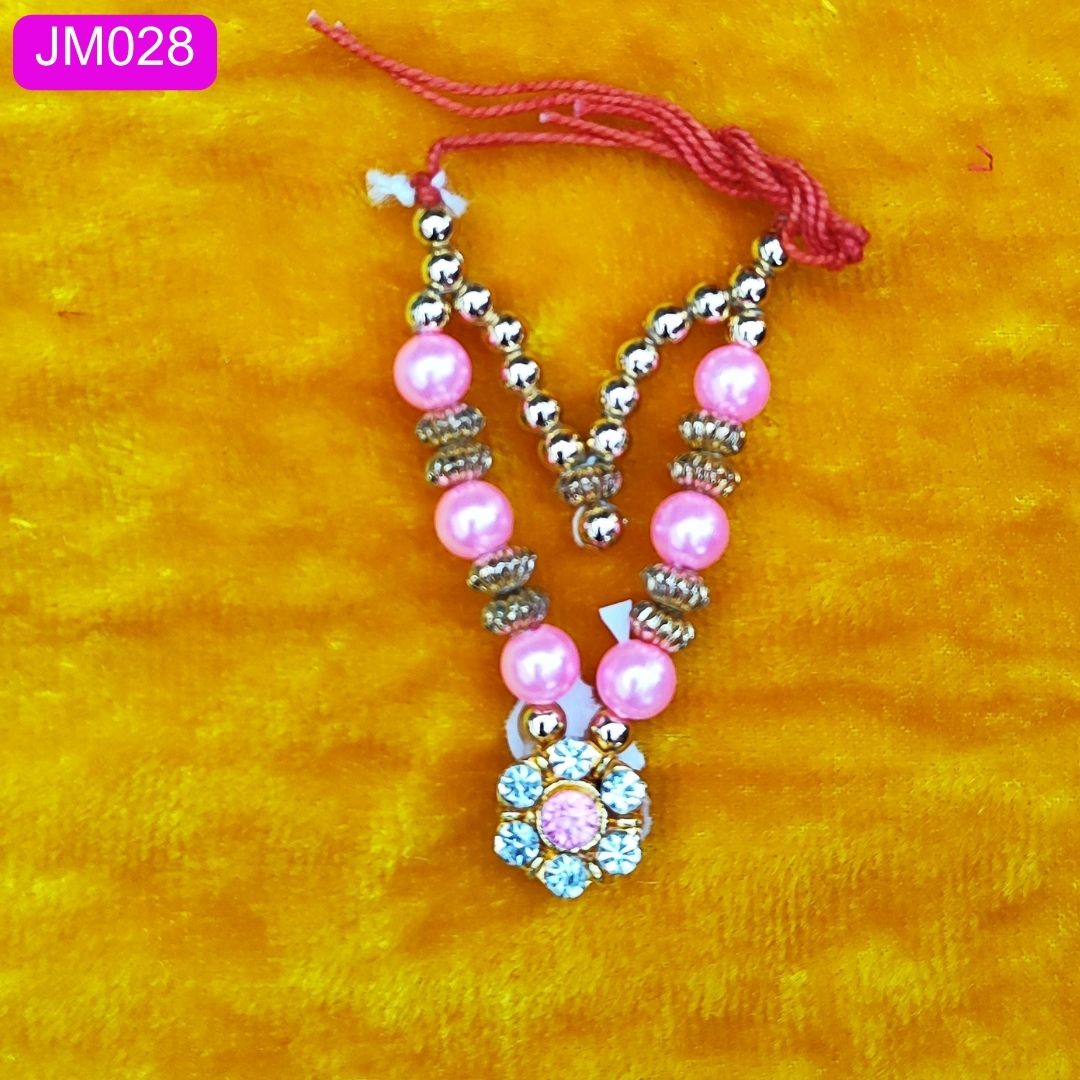 Pink and Golden beaded necklace for Laddu Gopal ( 2 inch ) || JM028