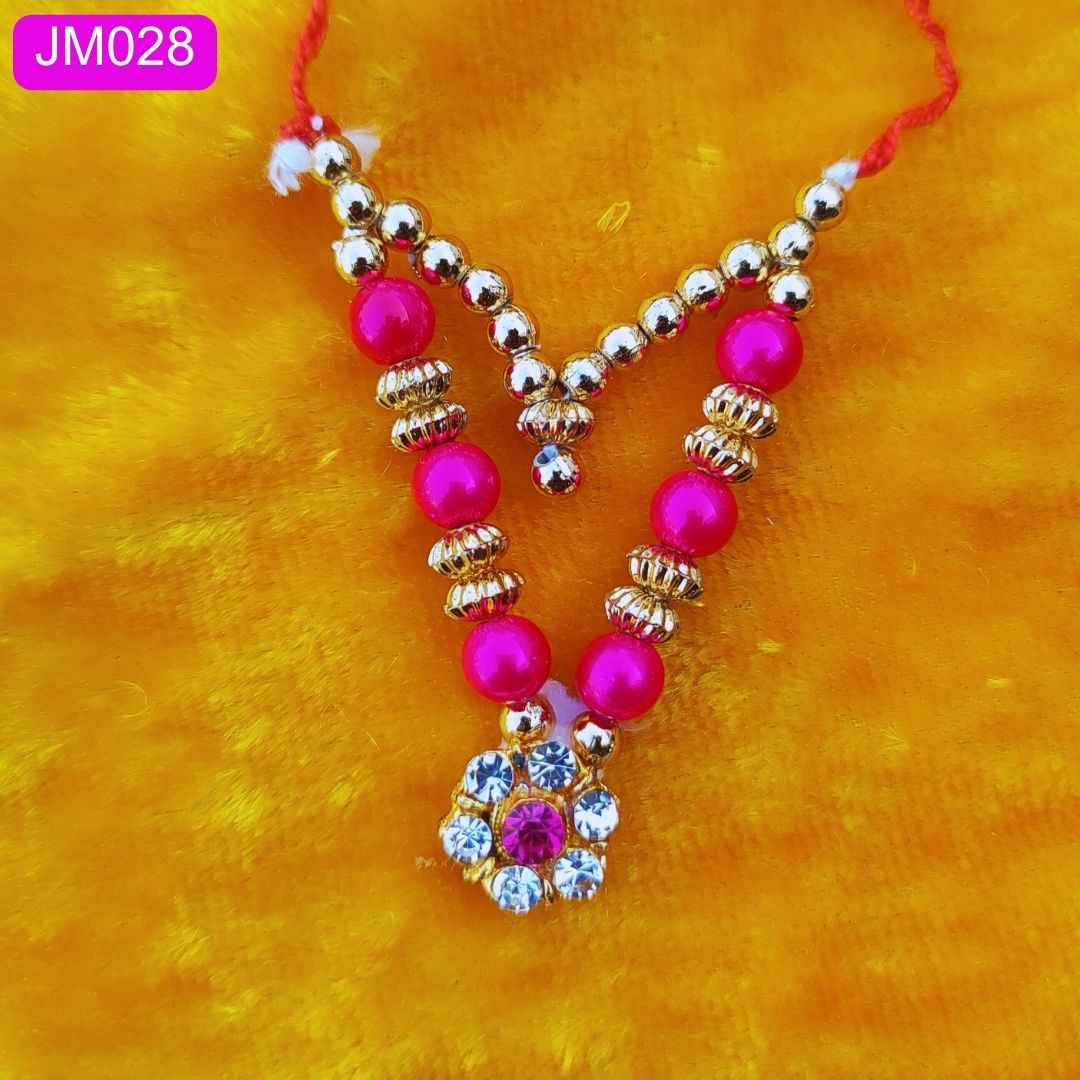 Pink and Golden beaded necklace for Laddu Gopal ( 2 inch ) || JM028