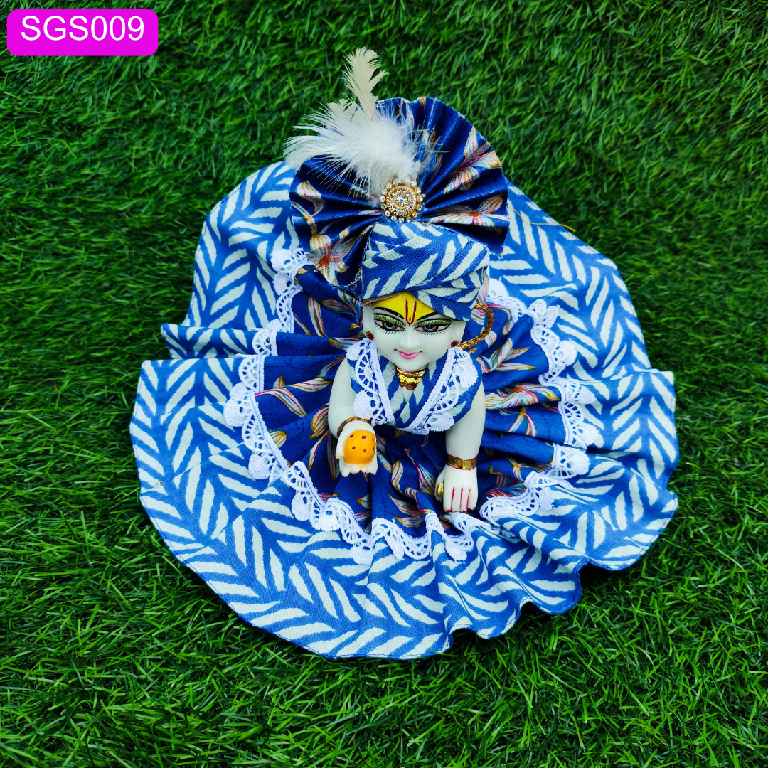 Blue Premium Floral Cotton Laddu Gopal ji