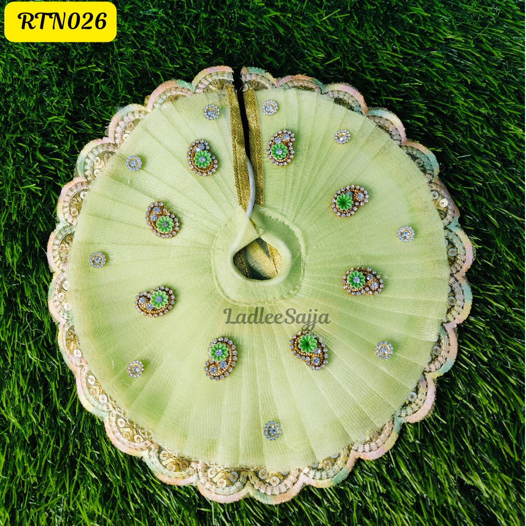 Pista Green Stone Work Floral Poshak for Laddu Gopal | RTN026