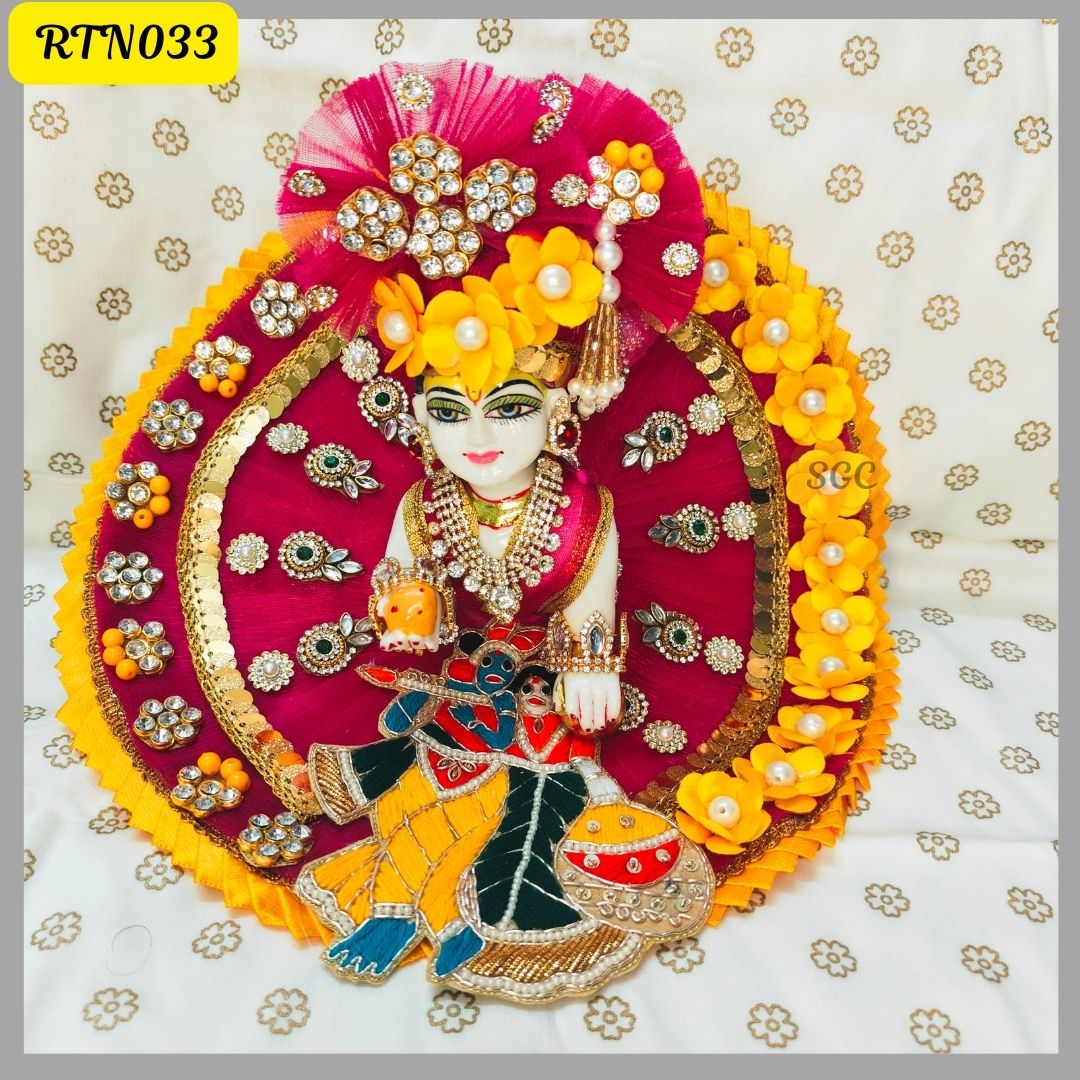 Elegant Magenta pink Laddu Gopal Dress with Yellow Floral Accents and Matching Pagdi |Size- 5 | RTN033