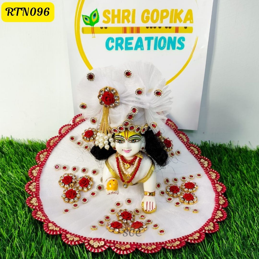 Red and White Laddu Gopal Dress with Matching Pagdi |Size- ( 2, 6 ) | RTN096