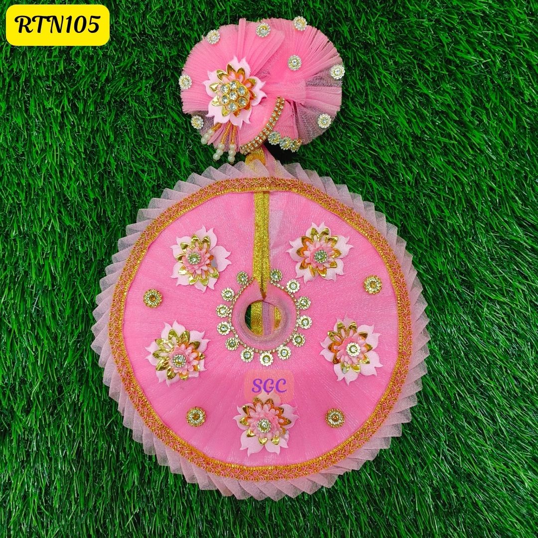 Charming Pink Laddu Gopal Dress with Floral Crown |Size-4 | RTN105