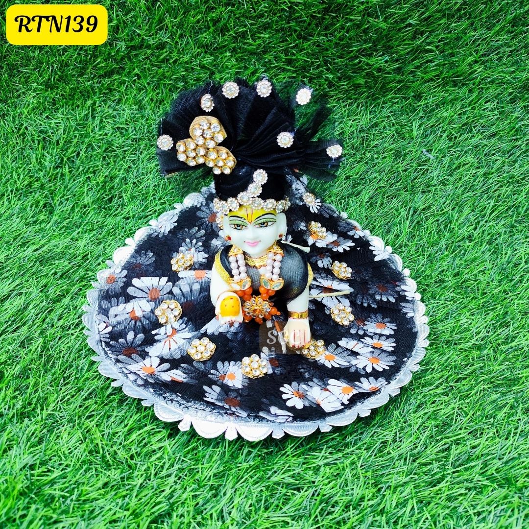 Black Floral Laddu Gopal Dress |Size- ( 4, 5 )| RTN139