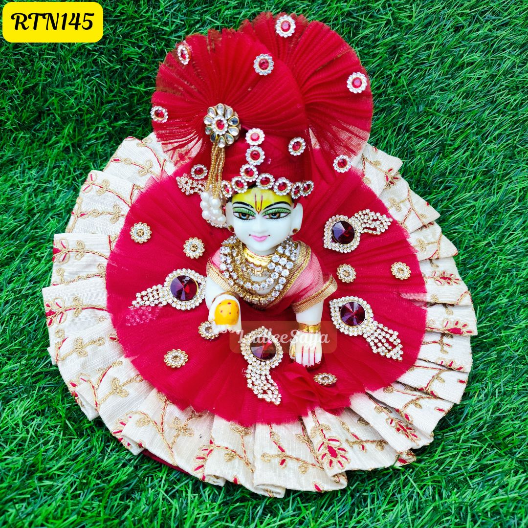 Red Stone Work Beads Zari Poshak for Laddu Gopal | RTN145