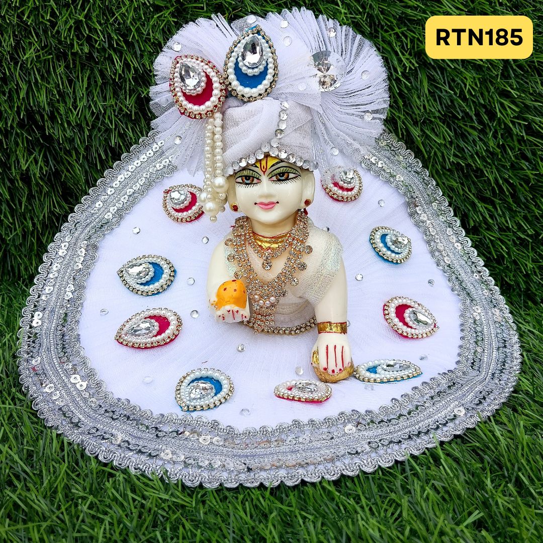 White Stone Work Pearl Work Zari Sequins Poshak for Laddu Gopal | RTN185