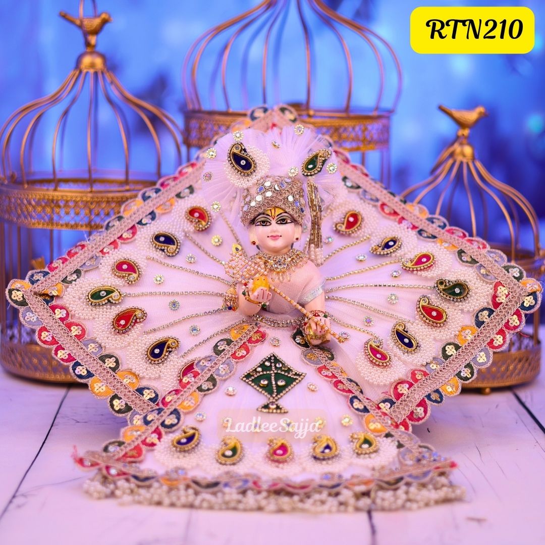 Kite design white Laddu Gopal Outfit with matching Pagdi | RTN210