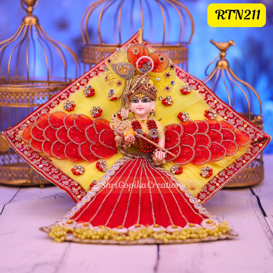 makar sankranti kite design red and yellow laddu gopal Poshak with matching pagdi |Size- 0 | RTN211