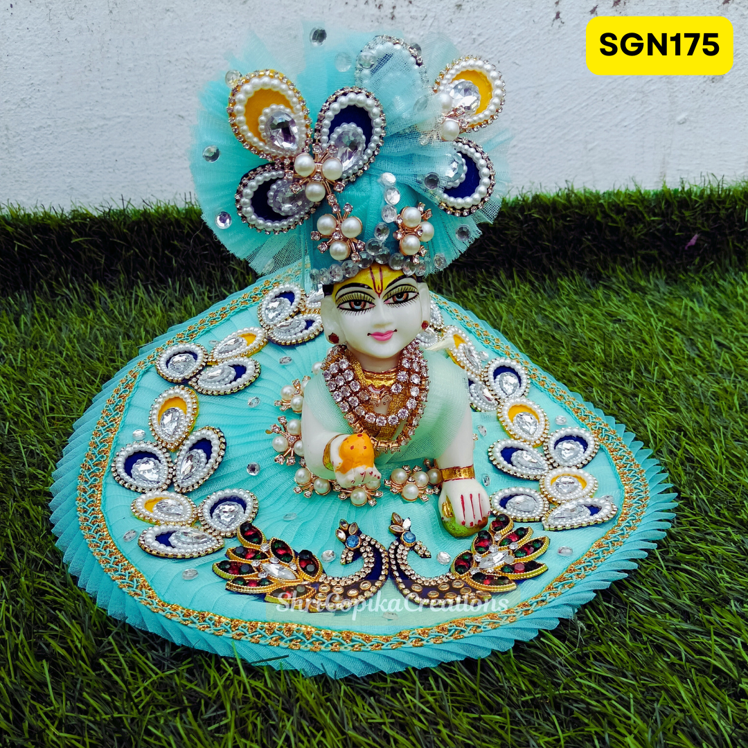 Sea Green Peacock Style Designer Laddu Gopal Poshak