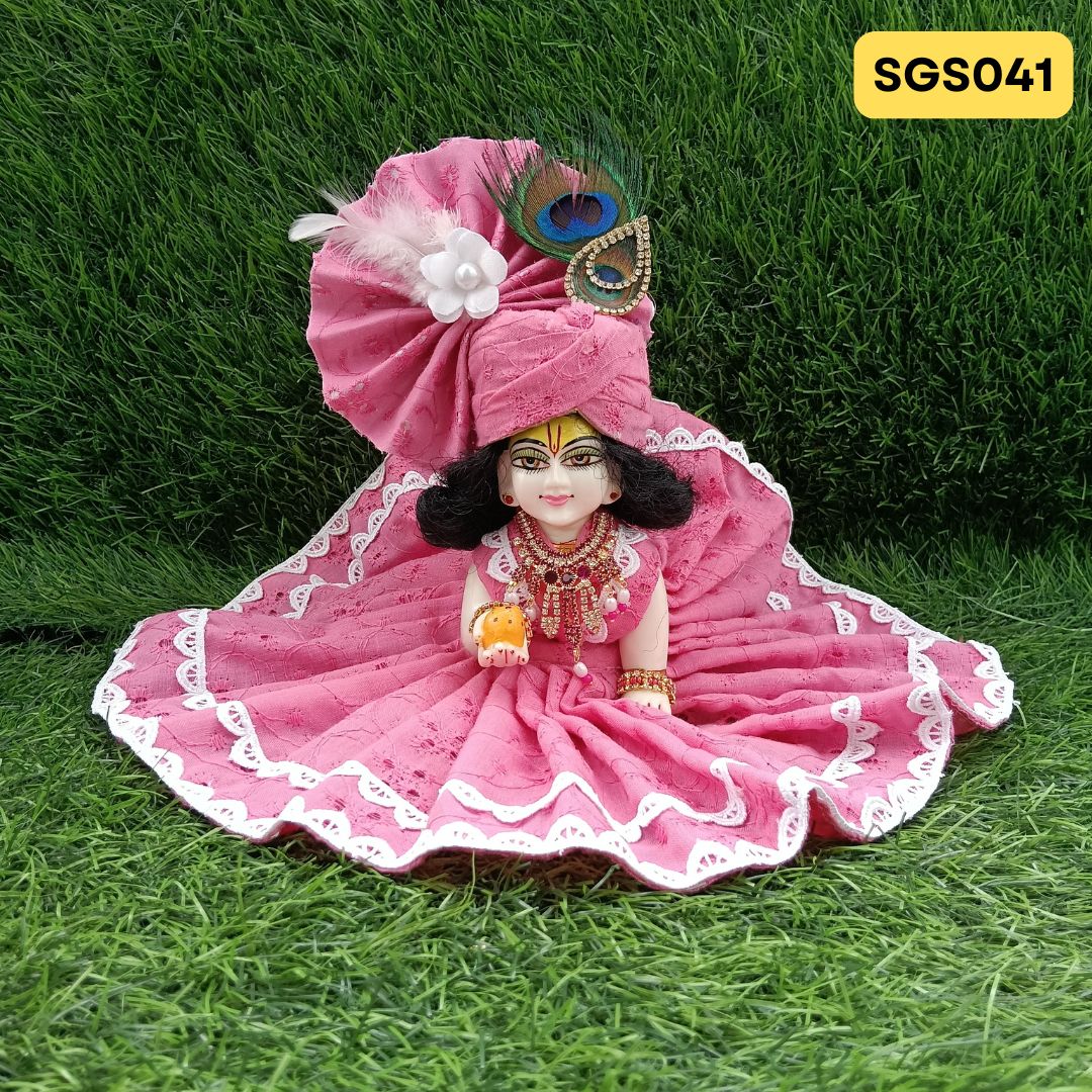 ๐ฟ Light pink chicken pure cotton Laddu Gopal Dress with matching Pagdi โ SGS041๐ฟ
