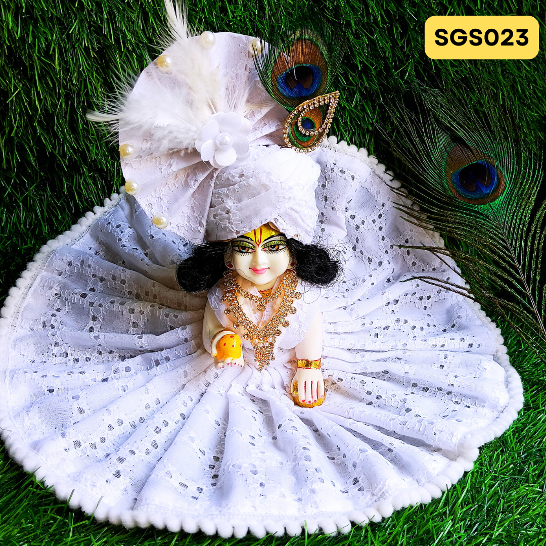 ๐ฟ White chicken pure cotton Laddu Gopal Dress with matching Pagdi โ SGS023๐ฟ