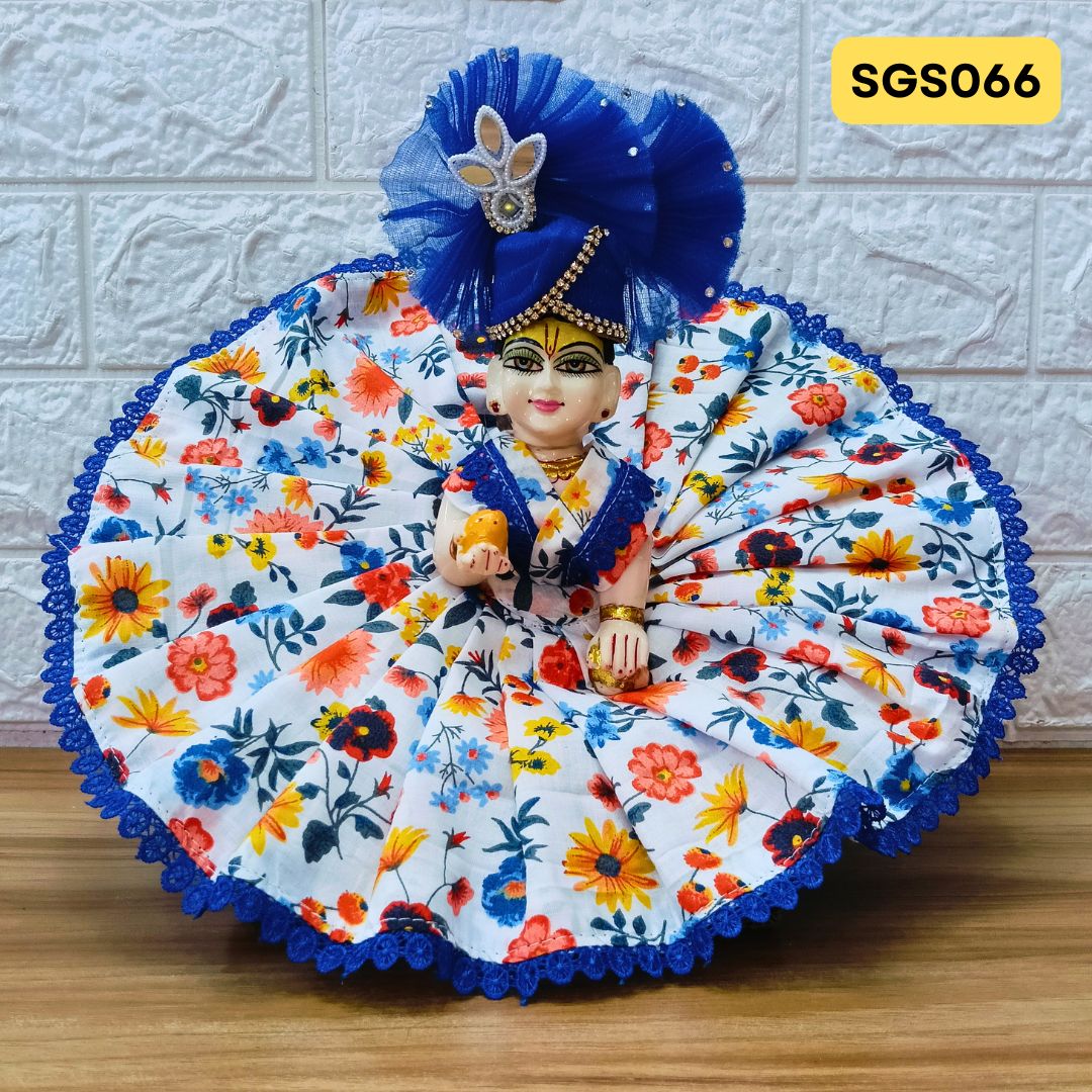 Laddu Gopal Multi Color Floral Cotton Poshak with Pagdi | SGS066
