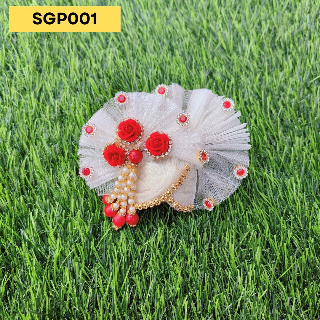 Elegant White & Red Flower Pagdi for Laddu Gopal | SGP001