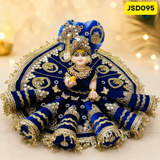 Royal Blue Mirror Work Laddu Gopal Ji Poshak with Matching Pagdi | JSD095