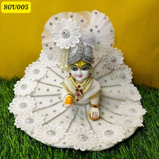 White Velvet Laddu Gopal floral Outfit with matching pagdi | SGV005