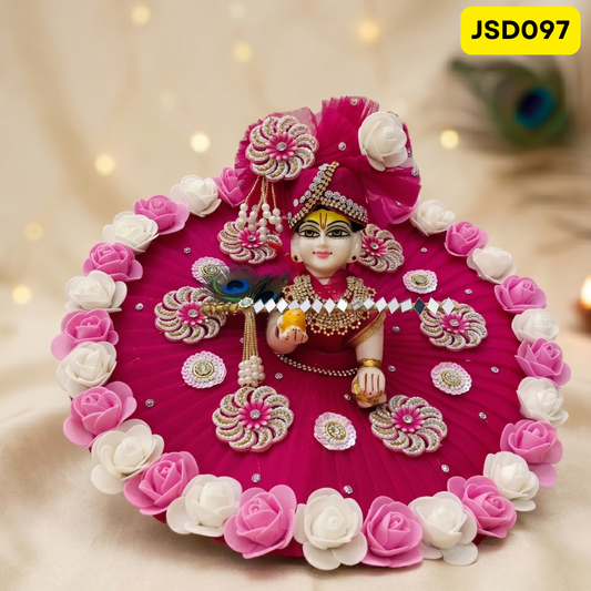 Rani Pink Rose Border Laddu Gopal Ji Poshak with Matching Pagdi | JSD097