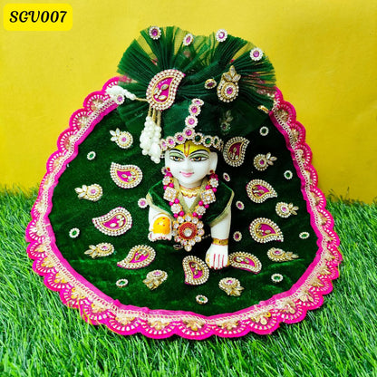 Bottle green velvet Laddu Gopal Outfit with stone detailing and matching pagdi | SGV007