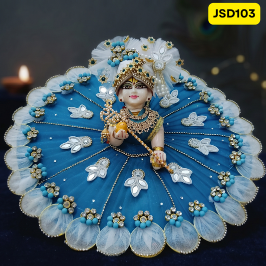 Sky Blue Floral Laddu Gopal Ji Poshak with Matching Pagdi | JSD103