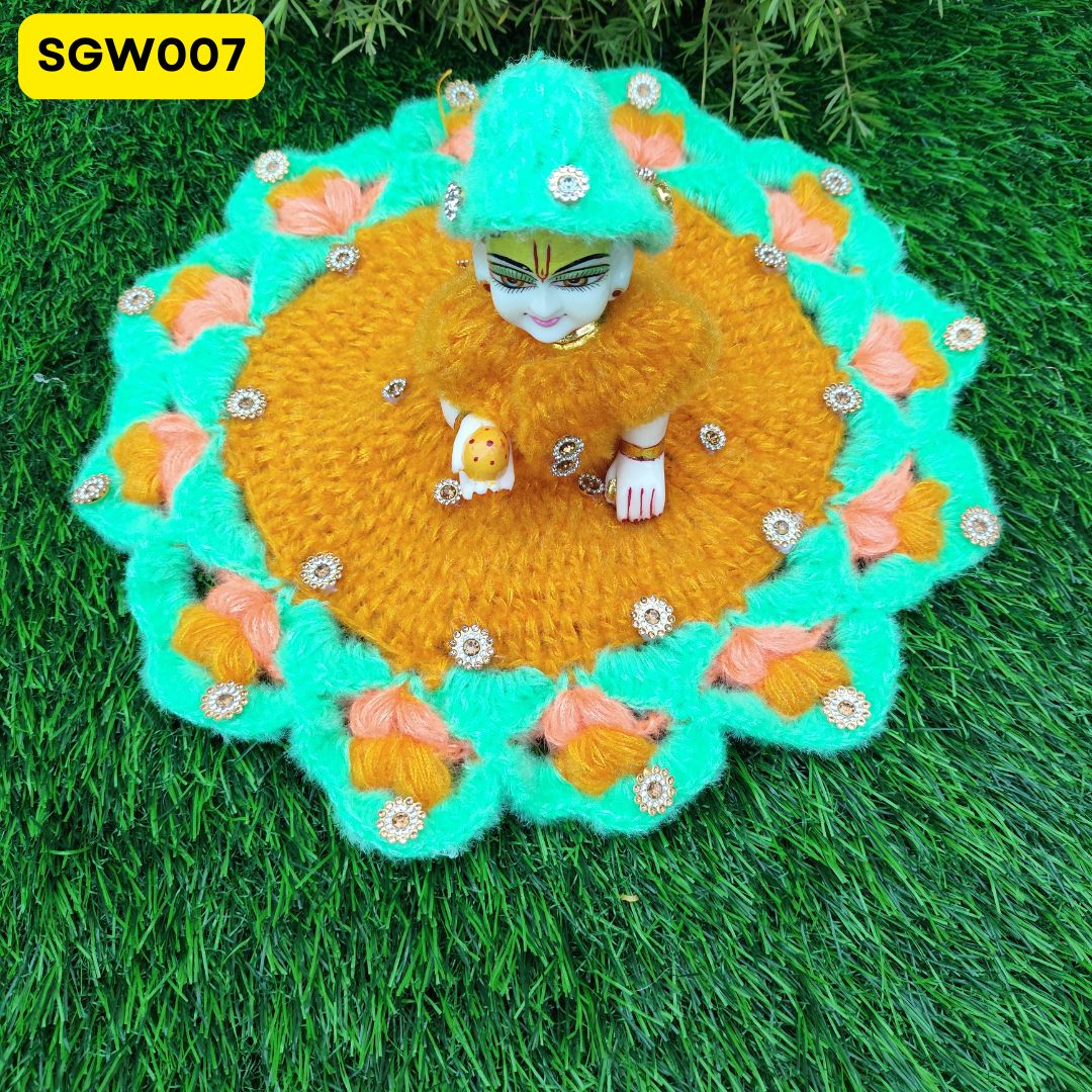 Orange and Green Woolen Laddu Gopal Dress | SGW007