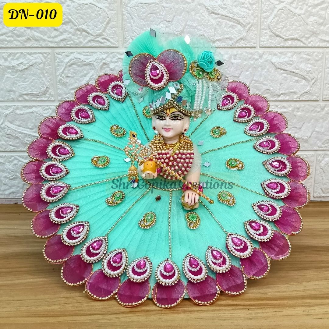 Sea green and Rani Pink Designer Laddu Gopal Poshak With Matching Pagdi | DN-010