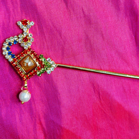 Laddu Gopal Basuri with Colorful Stones and Pearl Drop