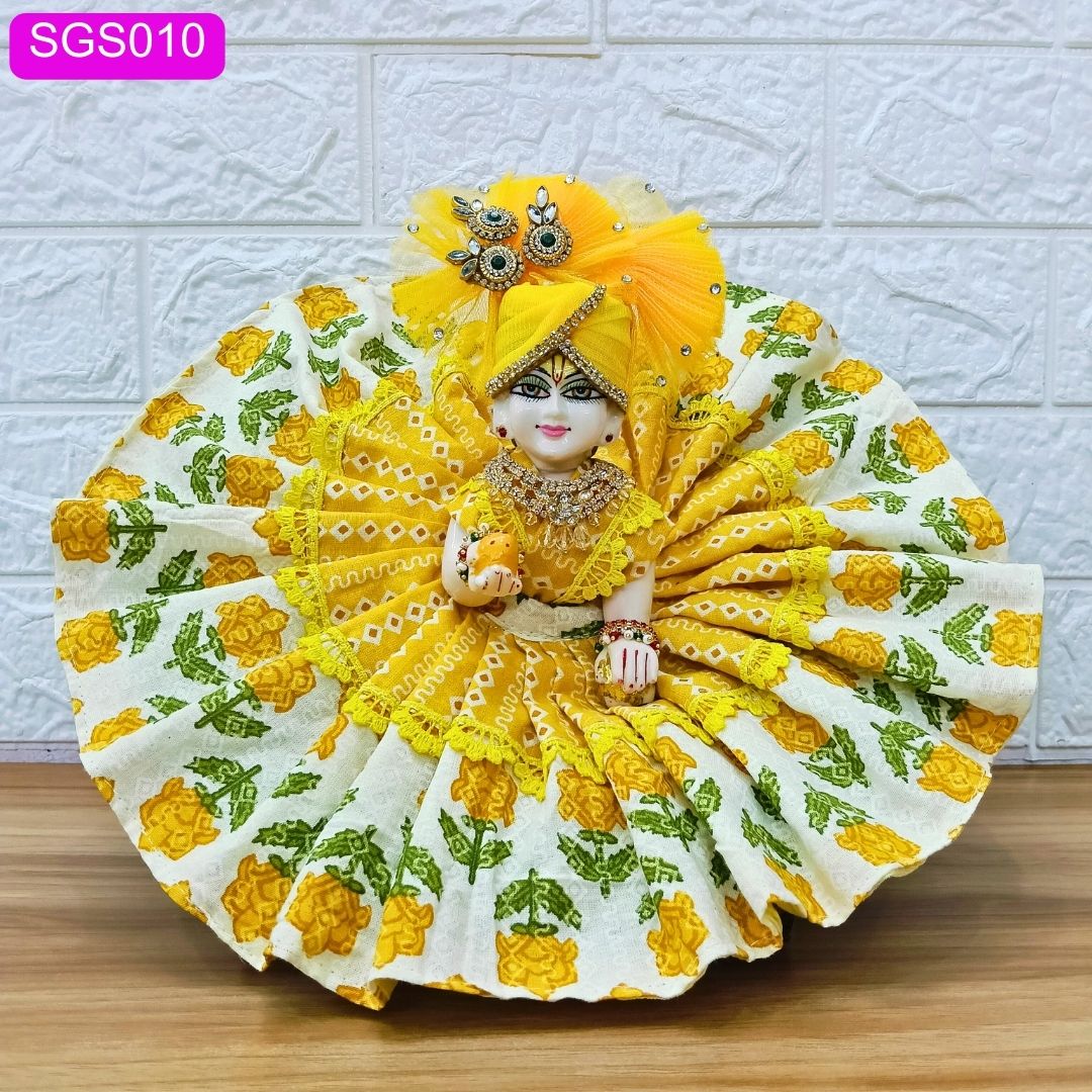 🍃 Yellow Premium Floral Cotton Laddu Gopal ji Dress with Matching Pagdi || SGS010🍃